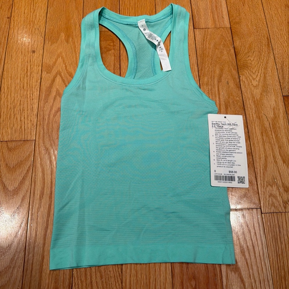 NWT Lululemon Swiftly Tech Racerback Tank 2.0| Race Length| Mint Green| Size 2